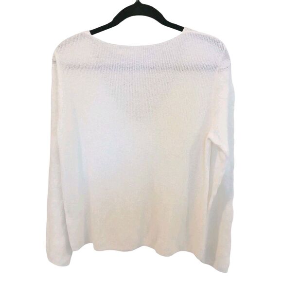 One Grey Day Revolve Ivory Cream Ribbed V-Neck Sweater W/ Floral Sleeves Medium - Picture 5 of 14